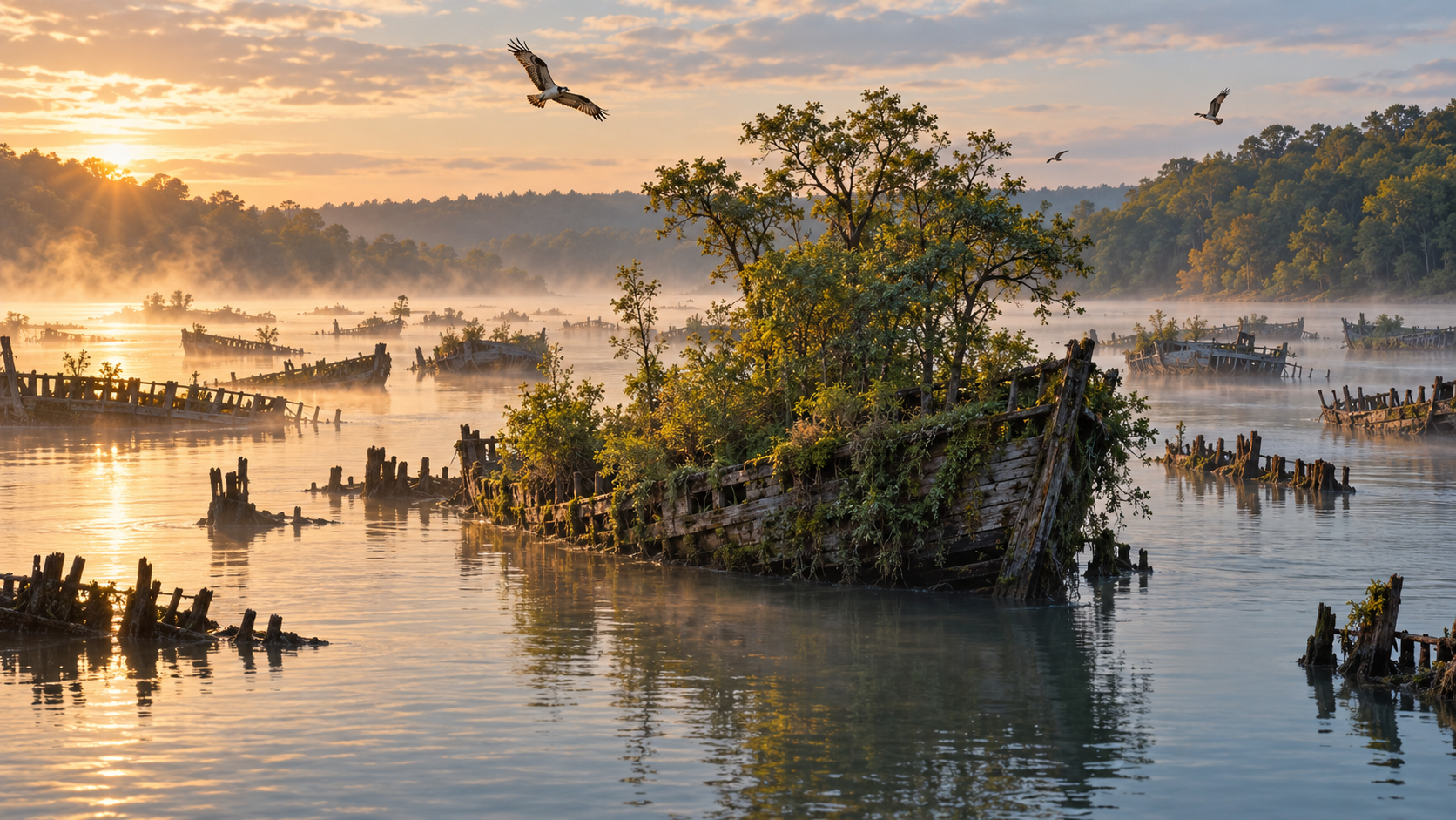 Mallows Bay: The Ghost Fleet of World War I Ships in the Potomac — Potomac River, Maryland, Maryland