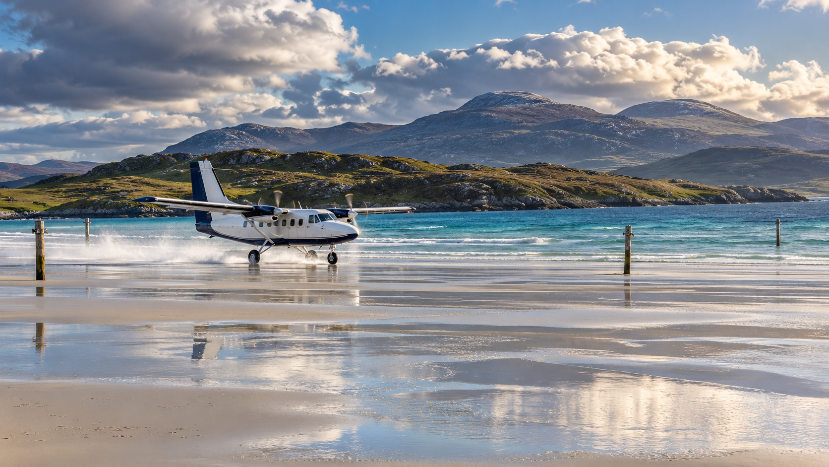 Barra Airport: Where Scheduled Flights Land on a Beach — Traigh Mhòr bay, northern tip of the Isle of Barra, Outer Hebrides, Scotland, United Kingdom, near Eoligarry. Postcode HS9 5YR., Scotland